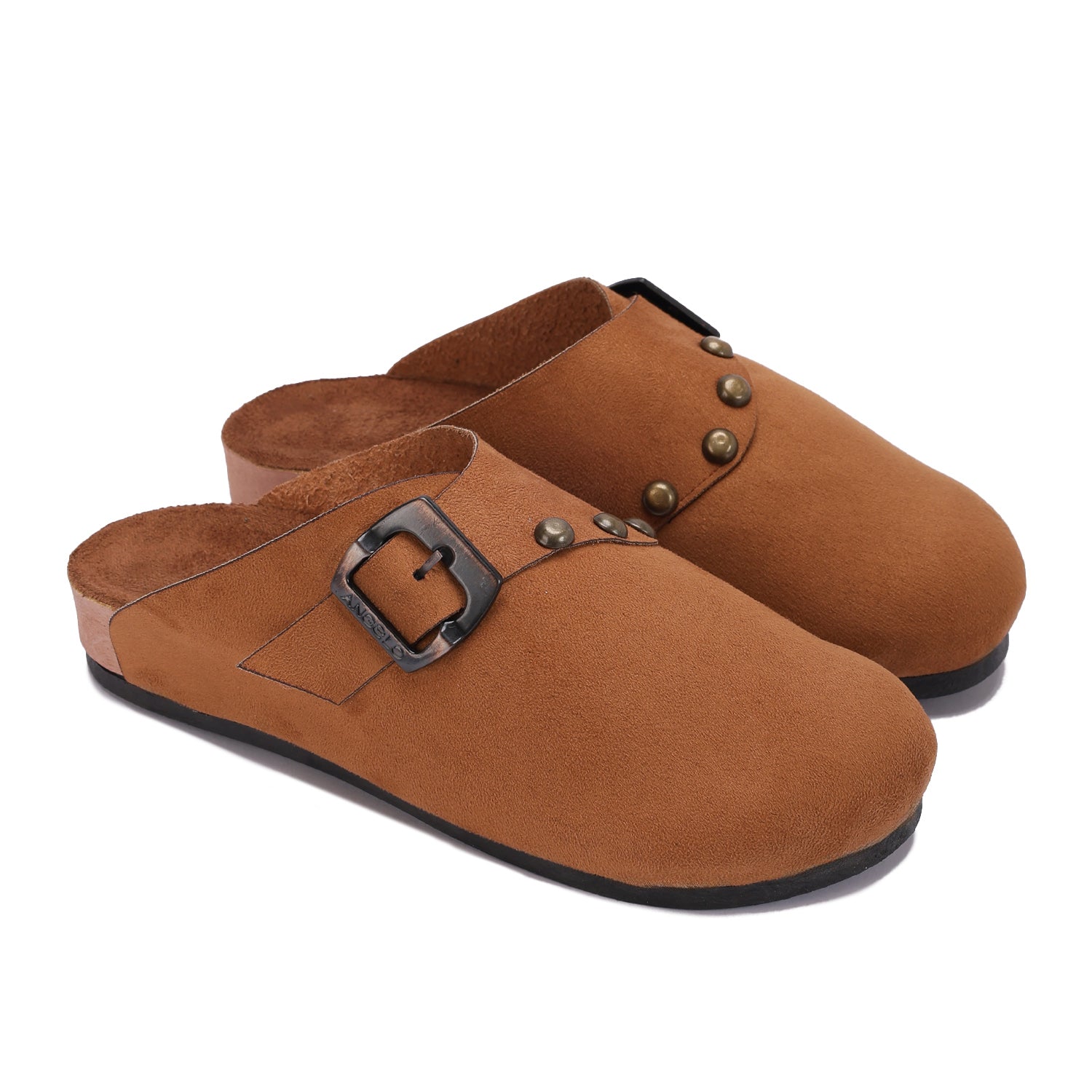 Closed-Toe Studded Mule Clogs - camel