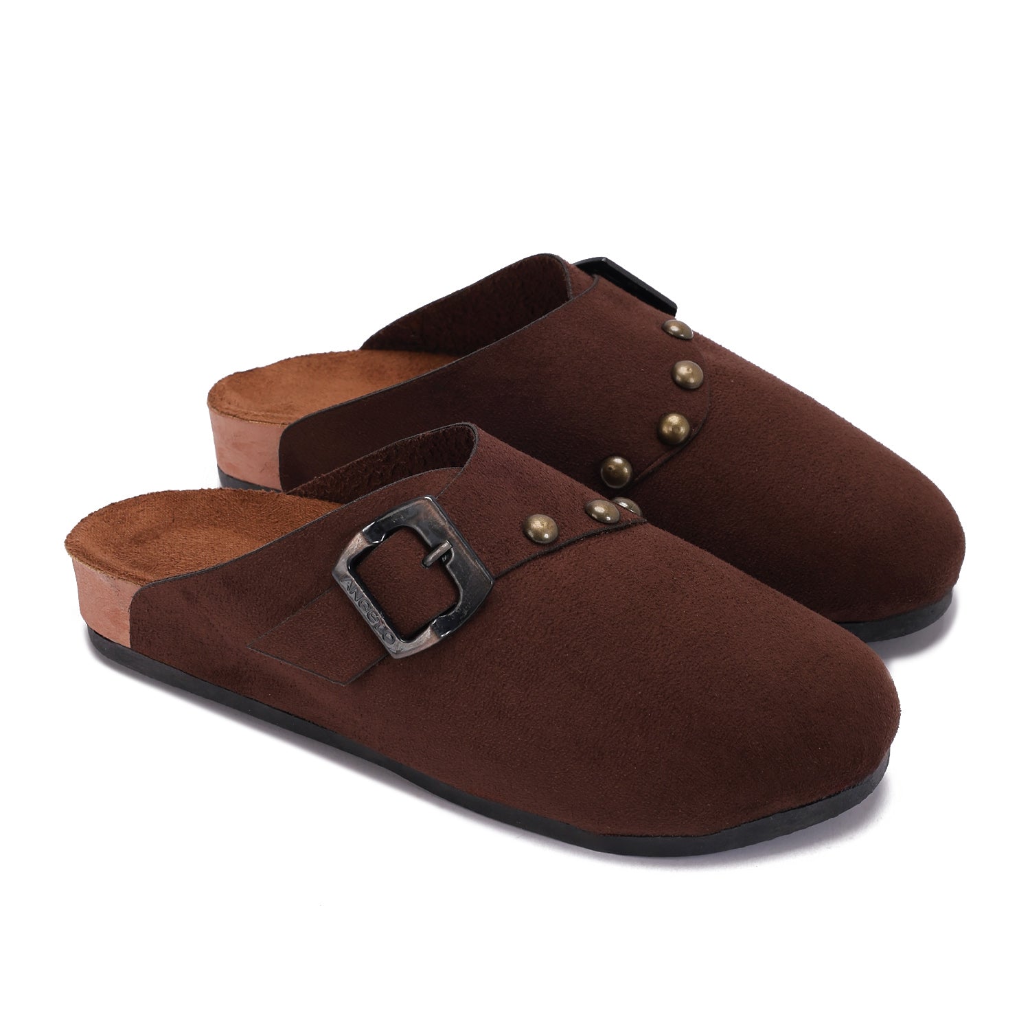 Closed-Toe Studded Mule Clogs - brown