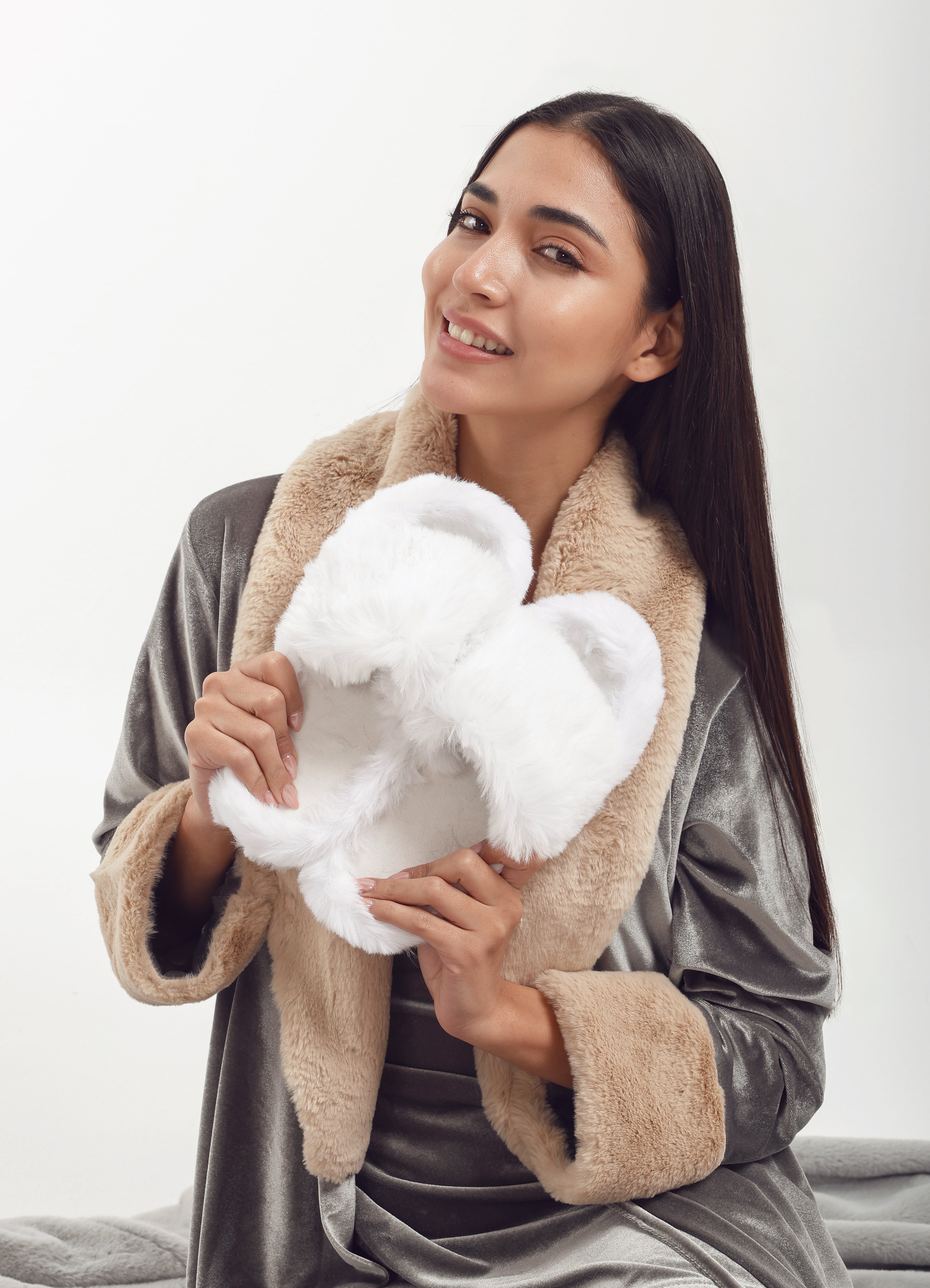 Faux Fur Open-Toe Slipper - White